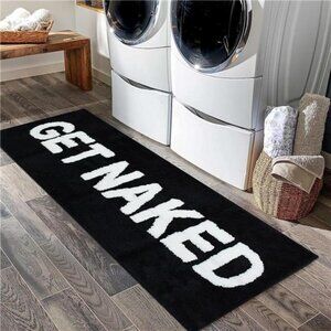 Black Bath Mat Get Naked Long Runner Rug Non Slip Water Absorbent Microfiber